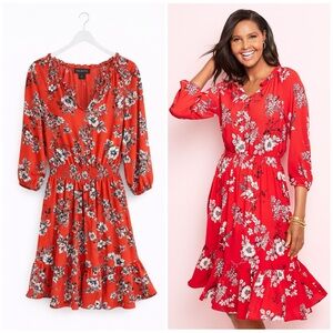 Talbots Womens Floral Print Fit & Flare Midi Dress in Sketched Floral Size Large